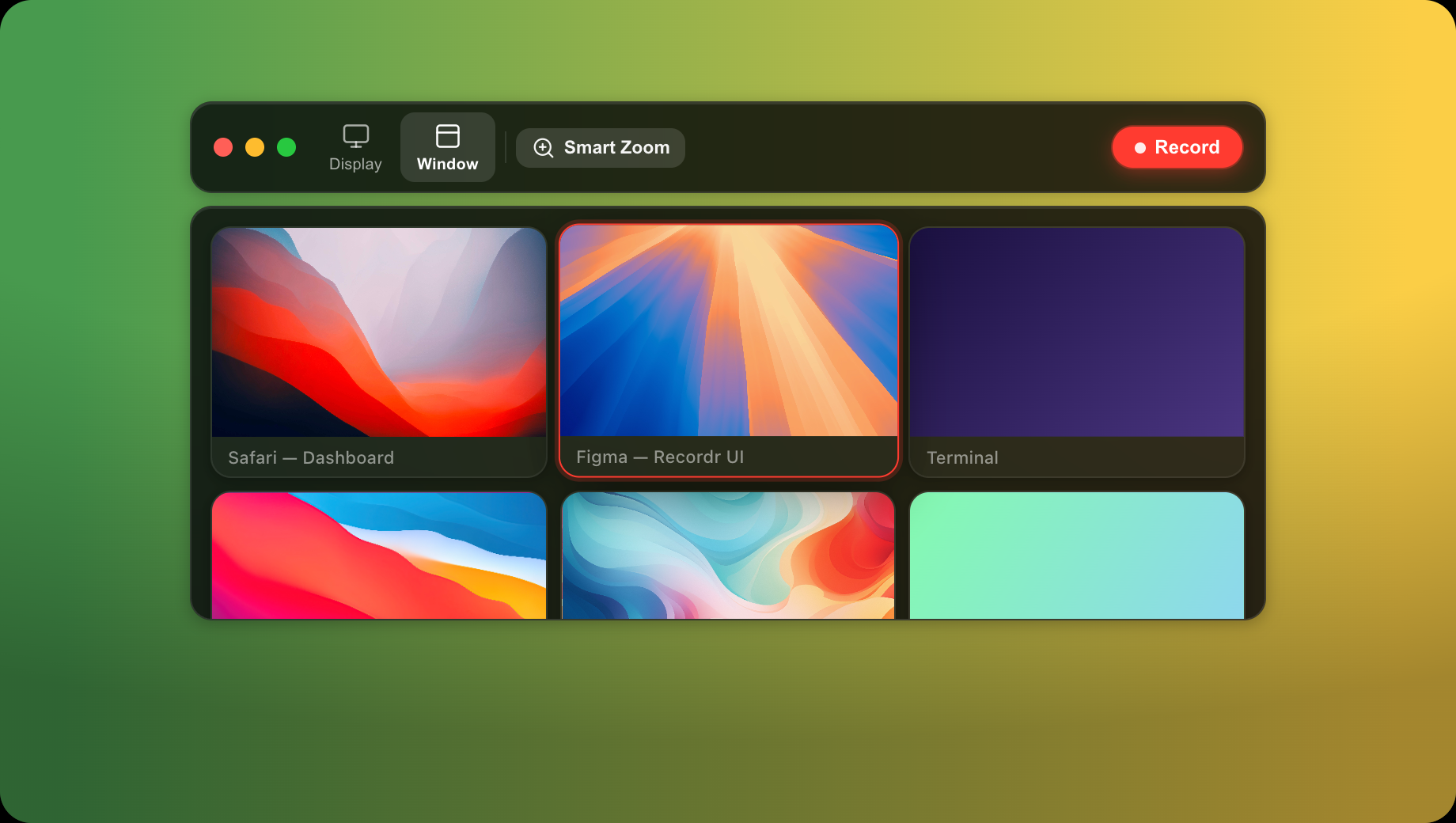 Source picker with window previews
